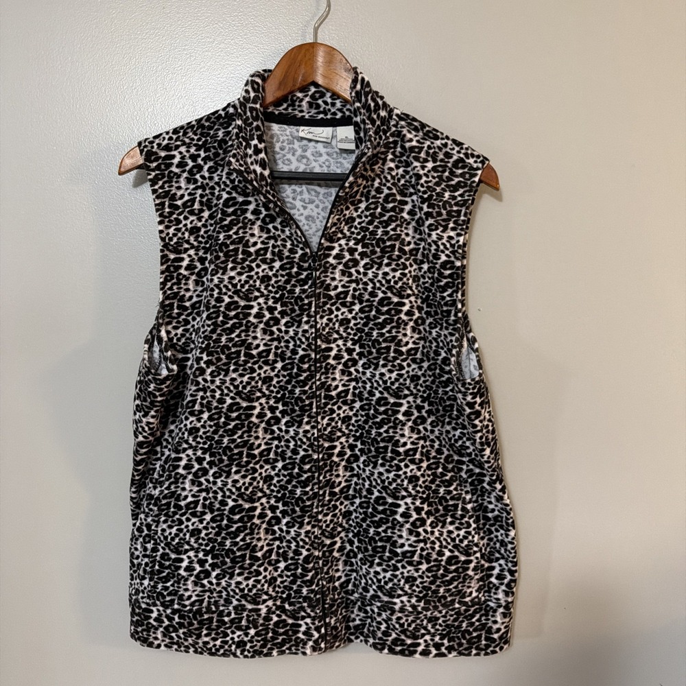 Kim Rogers Women's Full Zip Vest Animal Print Sleeveless Multicolor Size L